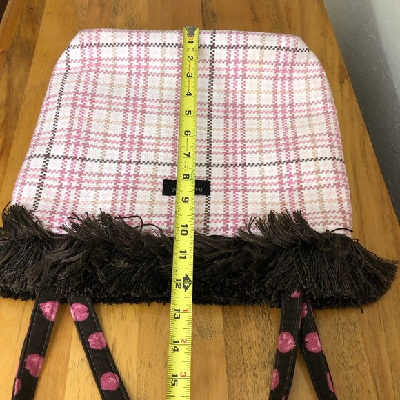Bagalitas By Janice Pink Plaid Purse Hand Bad Brown Trim Eclectic Spring - Picture 7 of 10